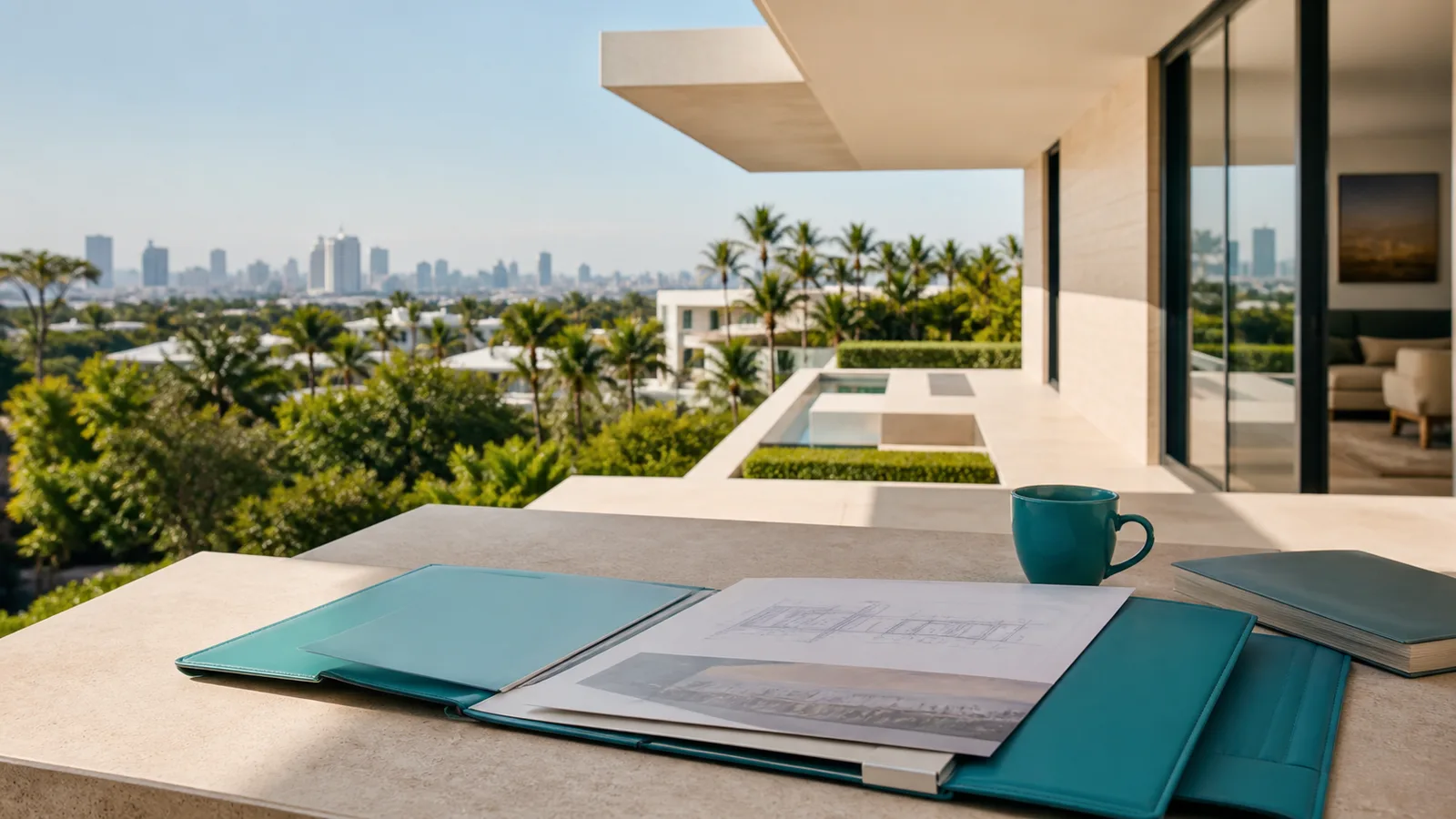 Villa contemporaine en Thaïlande et dossier immobilier illustrant les vérifications juridiques d'un acheteur étranger