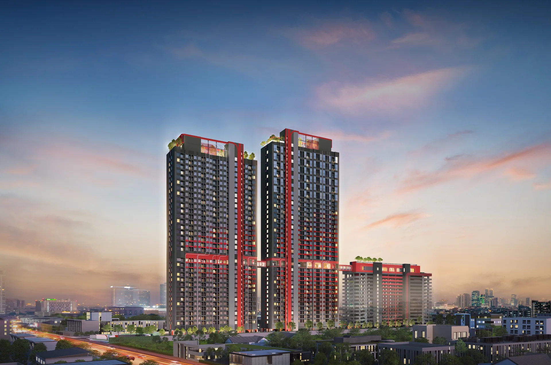 ASPIRE Huai Khwang: architectural illustration, not an exact-unit photograph.