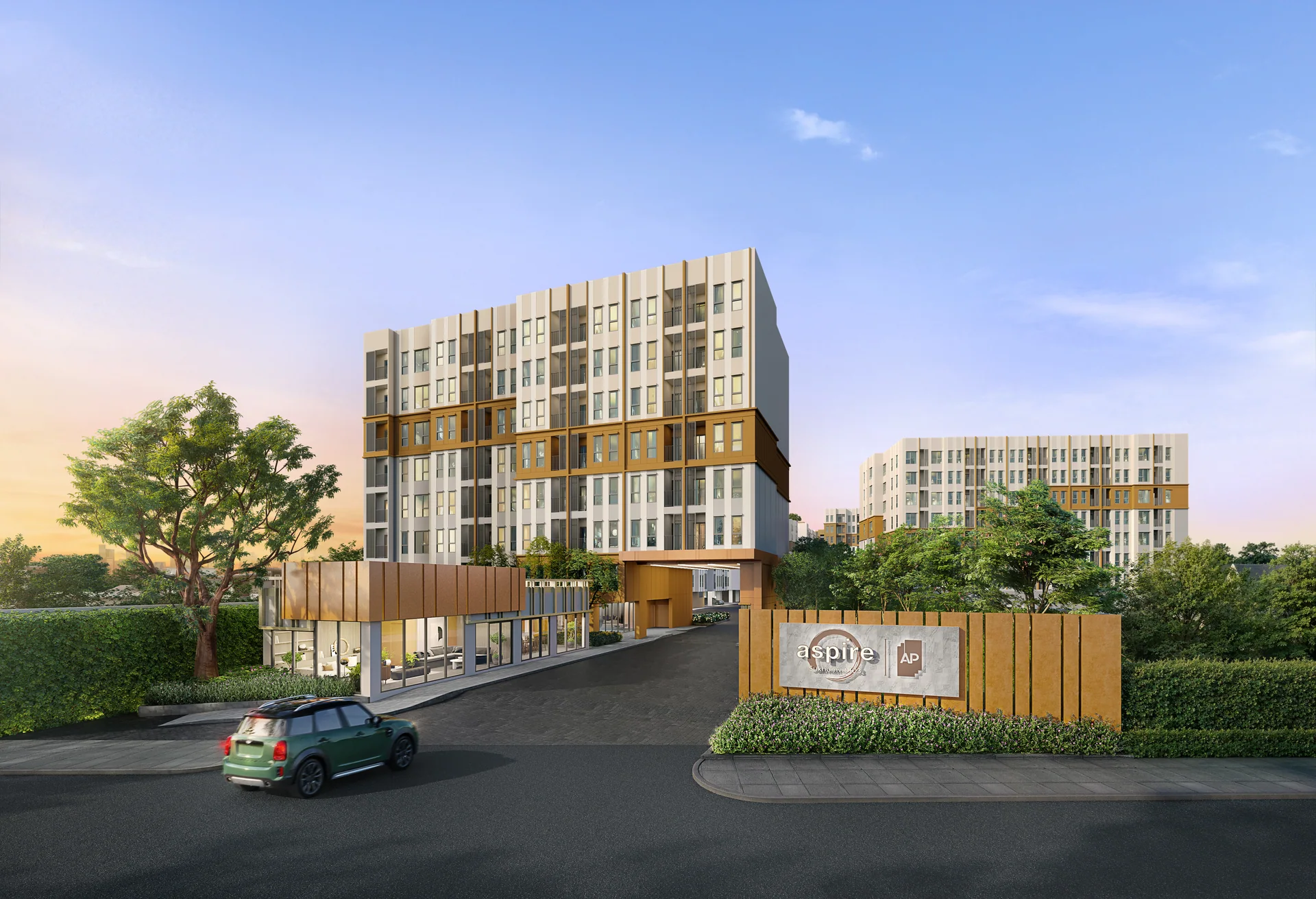 ASPIRE Sukhumvit 103: architectural illustration, not an exact-unit photograph.
