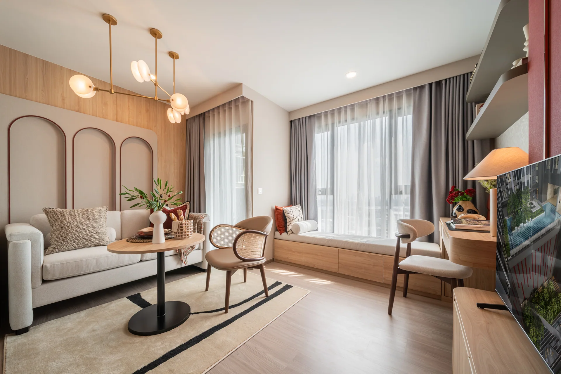 ASPIRE Sukhumvit-Rama 4: display apartment photograph, not unit A19D1M38 or the advertised starting-price unit.