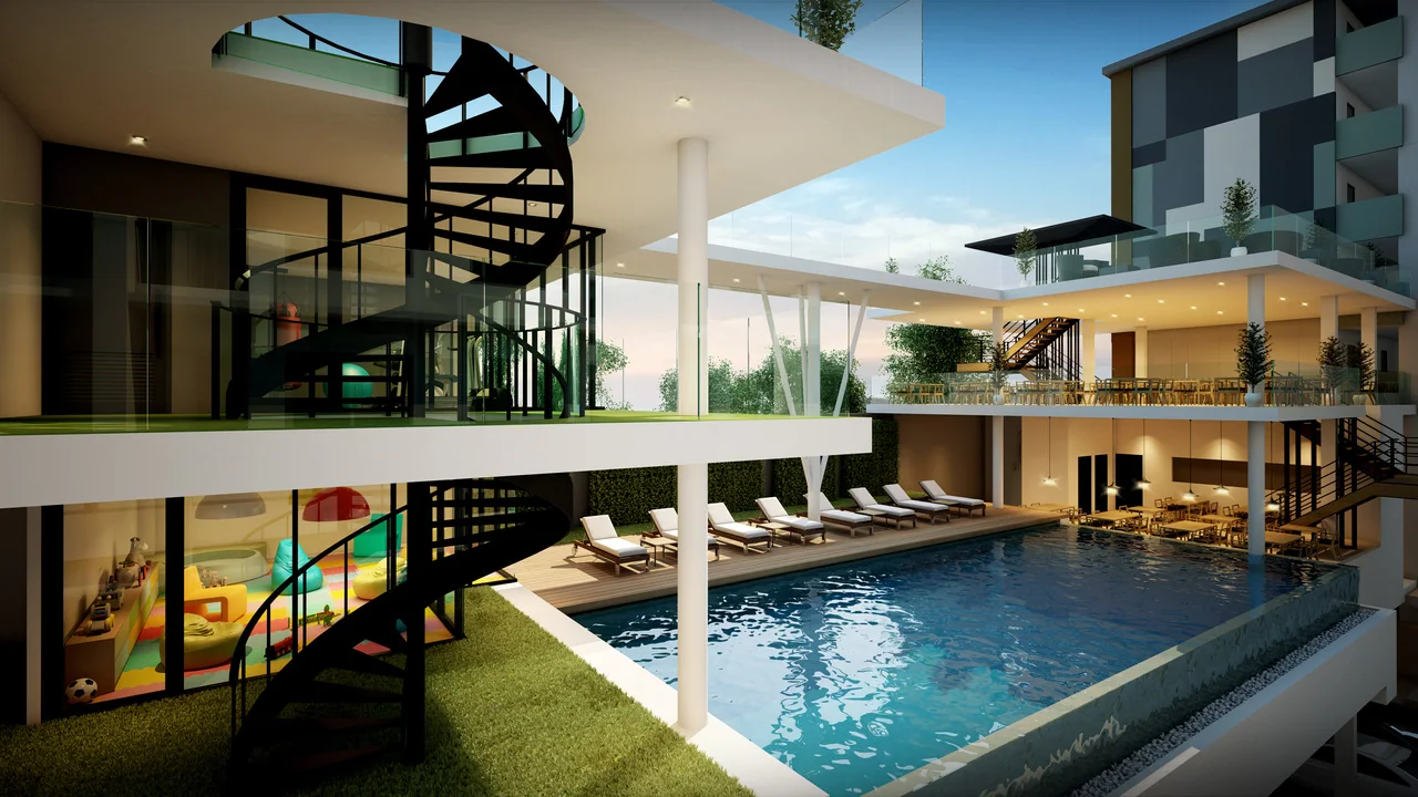 Utopia Central: Piscine et plage aménagée