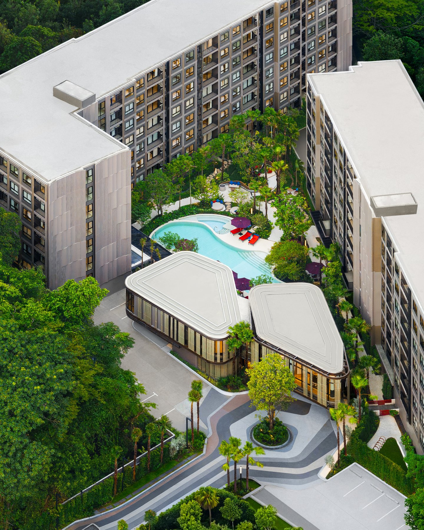 The Base Cherngtalay: Aerial view of The Base Cherngtalay buildings and central facilities.